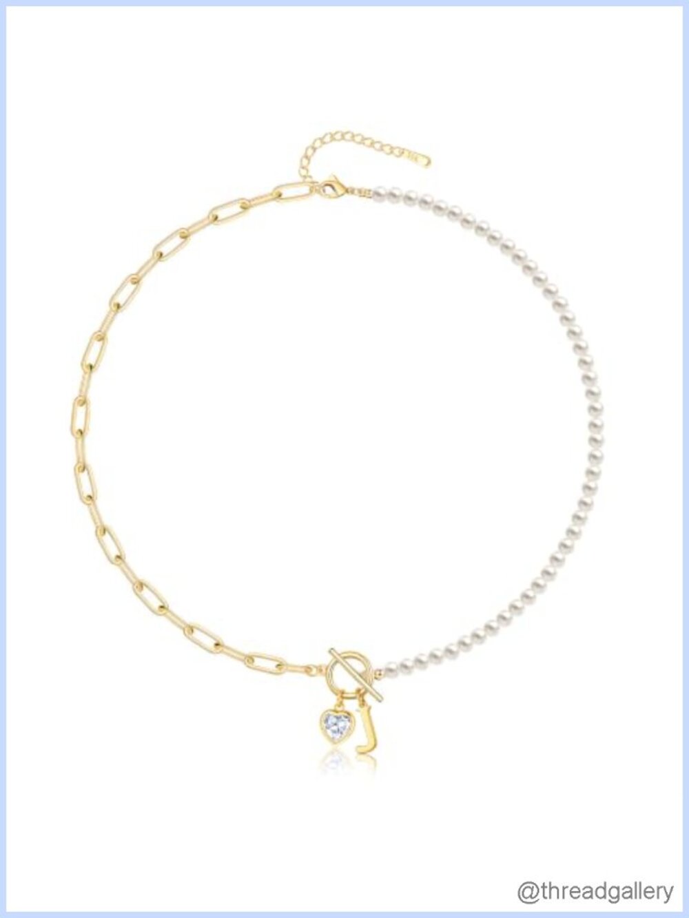 Initial Pearl Necklace 14k Gold Plated Paperclip Chain Women